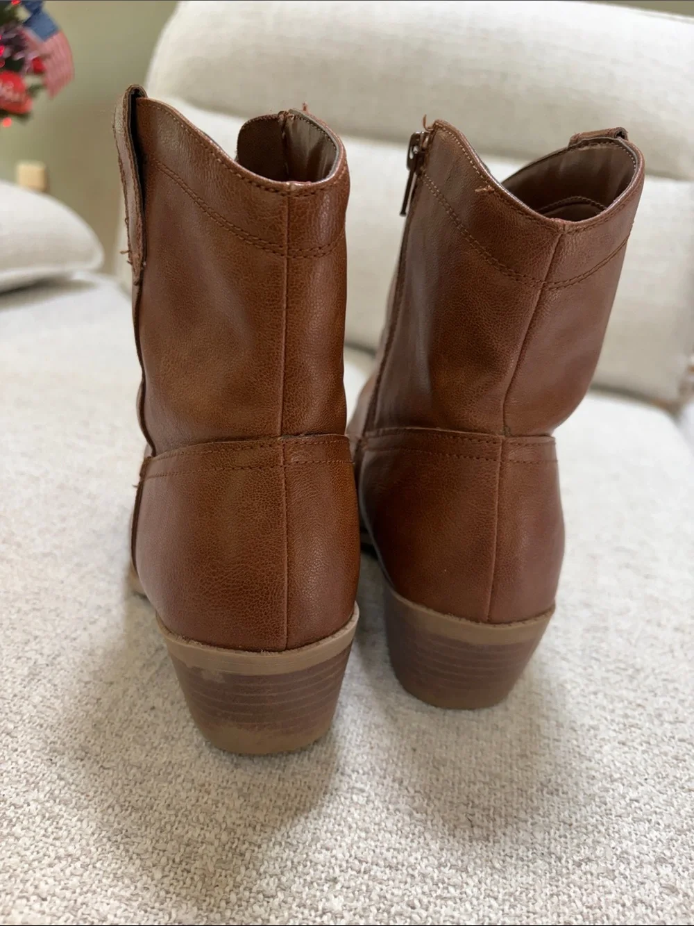 Old Navy Brown Western Ankle Booties with Side Zipper